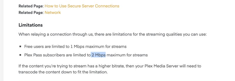 Plex article showing the remote throughput