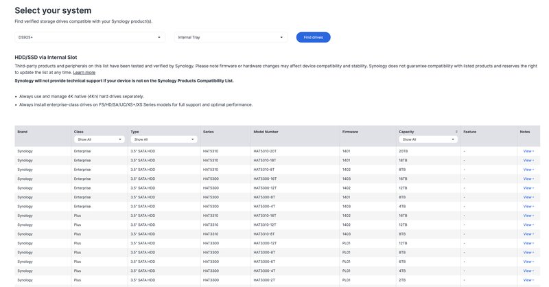Synology DS925+ compatibility list