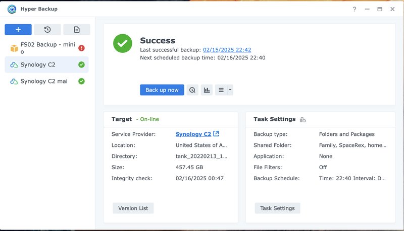 Synology hyperbackup status running