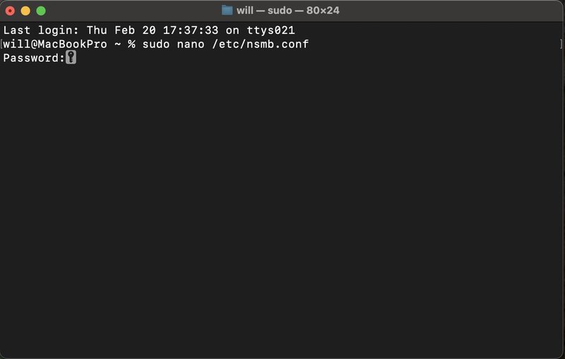 Screenshot of terminal putting in the admin password